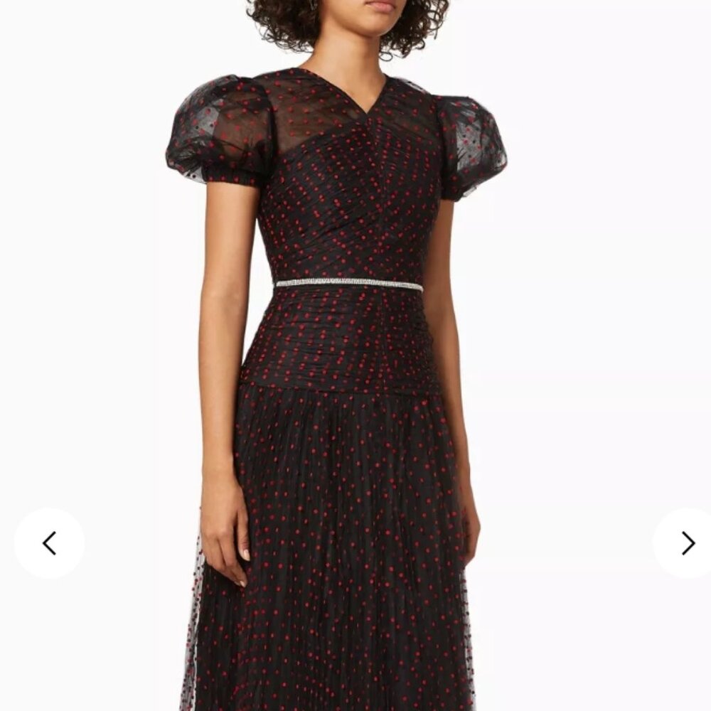 Self-Portrait Black Red Polka Dot Tulle Maxi Dress S $625